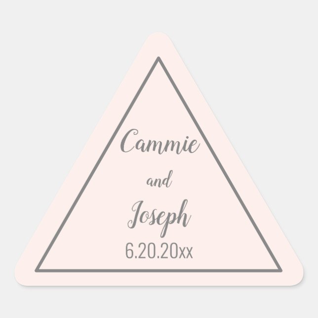 Simple Modern Pink Gray Triangle Wedding Geometric Triangle Sticker (Front)