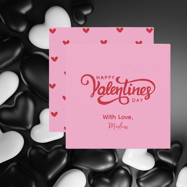 Simple Modern Pink Happy Valentines Day Note Card (Creator Uploaded)