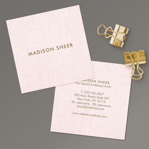 Simple Modern Pink Linen  Beauty Salon Square Business Card