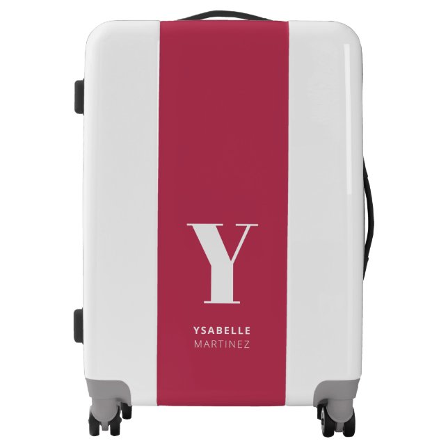 Simple Modern Pink Magenta Monogram Name Luggage (Front)