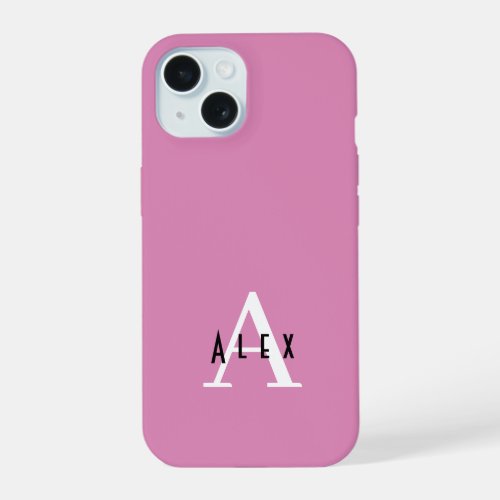 Simple Modern Pink Monogram Name  Initial iPhone 15 Case