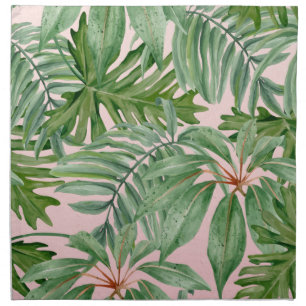 Simple Modern Pink Palm Leaf Tropical Floral  Cloth Napkin