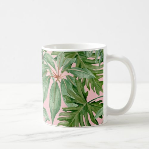 Simple Modern Pink Palm Leaf Tropical Floral  Coffee Mug