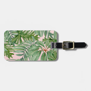 Simple Modern Pink Palm Leaf Tropical Floral  Luggage Tag
