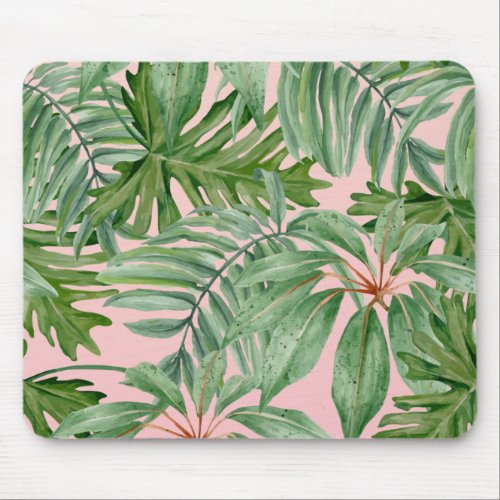 Simple Modern Pink Palm Leaf Tropical Floral  Mouse Pad