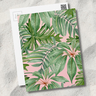 Simple Modern Pink Palm Leaf Tropical Floral Postcard