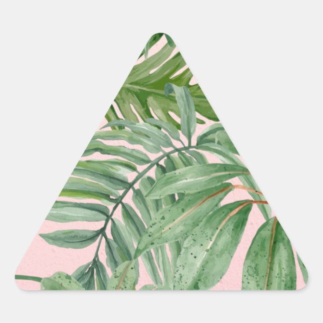 Simple Modern Pink Palm Leaf Tropical Floral  Triangle Sticker (Front)