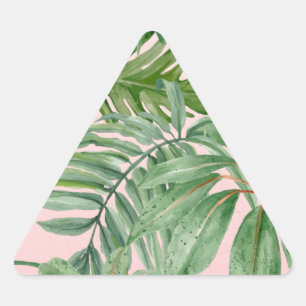 Simple Modern Pink Palm Leaf Tropical Floral Triangle Sticker