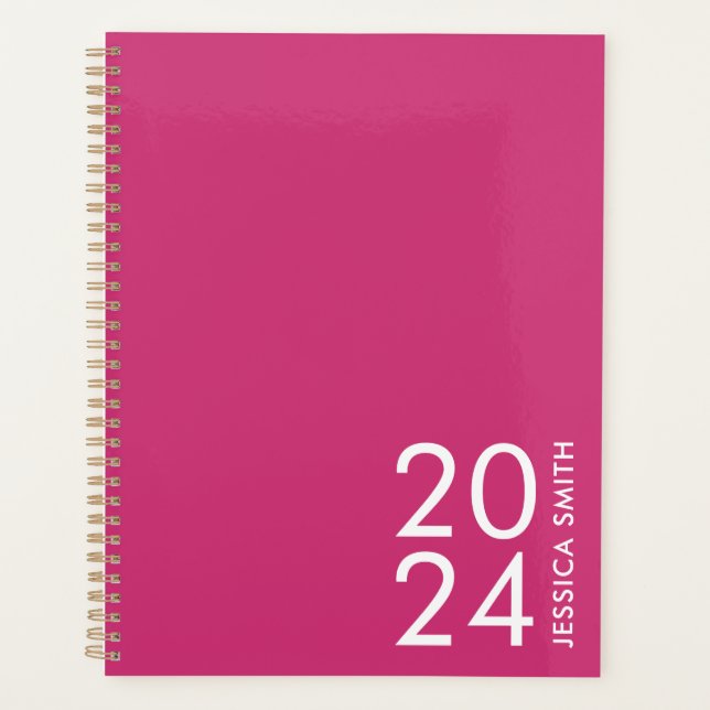 Simple modern pink personalized planner (Front)