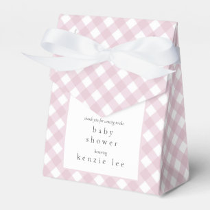 Simple Modern Pink Plaid Bow Baby Shower Favor Boxes