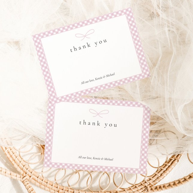 Simple Modern Pink Plaid Bow  Thank You Card (Creator Uploaded)
