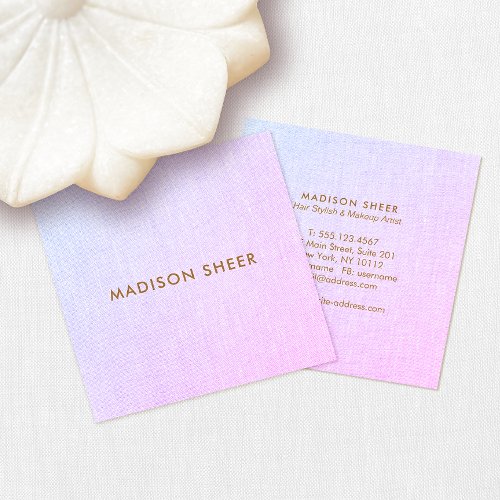 Simple Modern Pink Purple Ombre Linen  Beauty Square Business Card