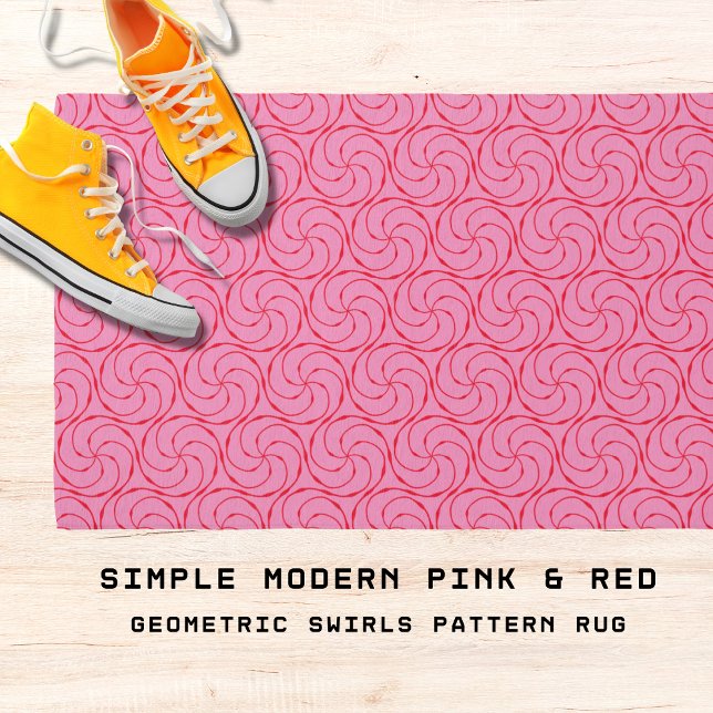 Simple Modern Pink & Red Geometric Swirls Rug (Simple Modern Pink & Red Geometric Swirls Rug for Home or Office)