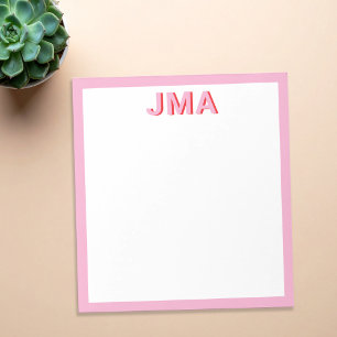 Simple Modern Pink Red Monogram Notepad