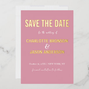 Simple Modern Pink Rose Save The Date Gold Foil Invitation