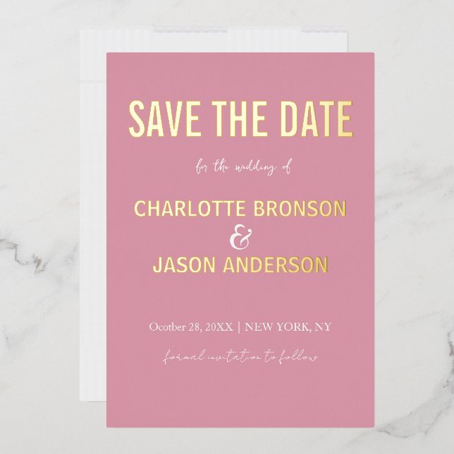 Simple Modern Pink Rose Save The Date Gold   Foil Invitation (Envelope)