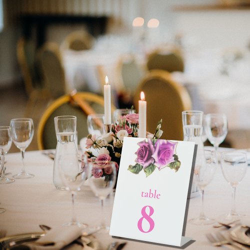 Simple Modern Pink Rose Wedding Table Number Pedestal Sign