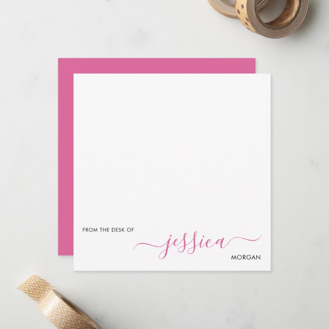Simple modern pink script note card (Front/Back In Situ)