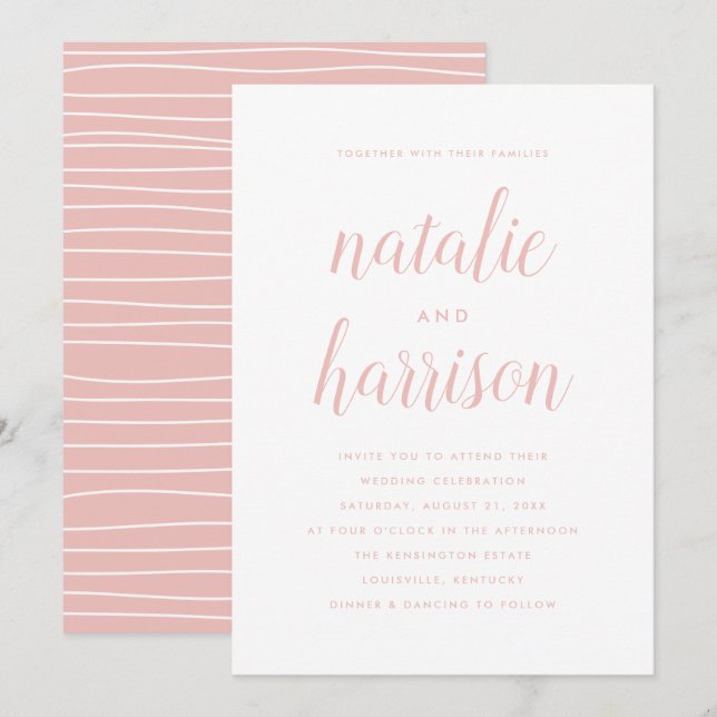 Simple Modern Pink Script Wedding Invitation (Front/Back)