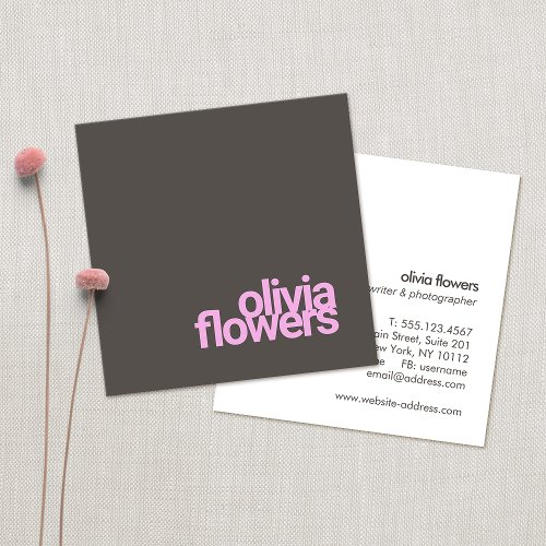 Simple Modern Pink Typography  Taupe Brown Square Business Card
