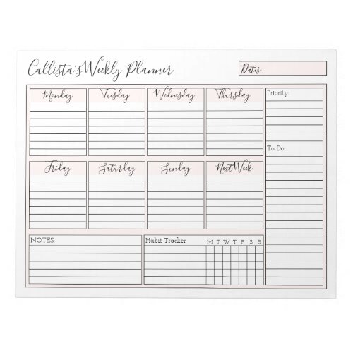 Simple Modern Pink White Weekly Custom Planner Notepad