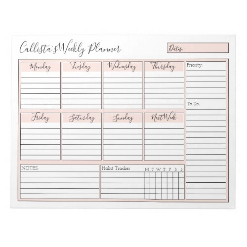 Simple Modern Pink White Weekly Custom Planner Notepad