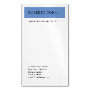 Simple Modern Plain Minimalist Blue White Business Card Magnet