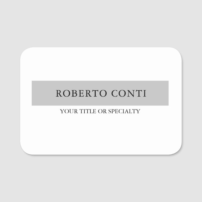 Simple Modern Plain Minimalist Name Tag (Front)