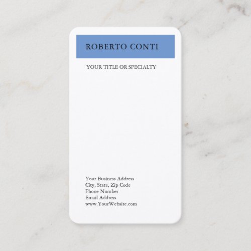 Simple Modern Plain Minimalist Silk Blue White Business Card