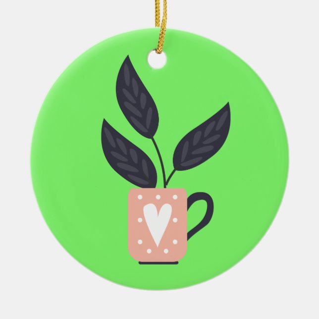 Simple modern plant pastel ceramic ornament (Front)