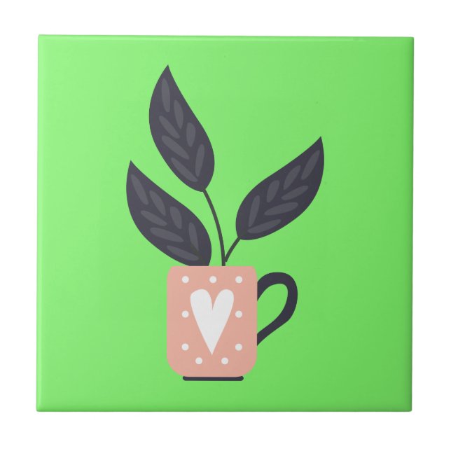 Simple modern plant pastel ceramic tile (Front)