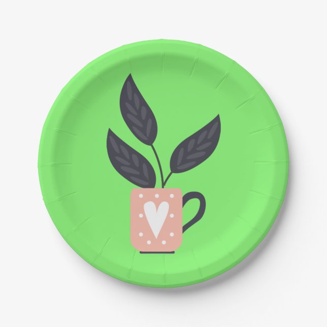 Simple modern plant pastel paper plates (Front)