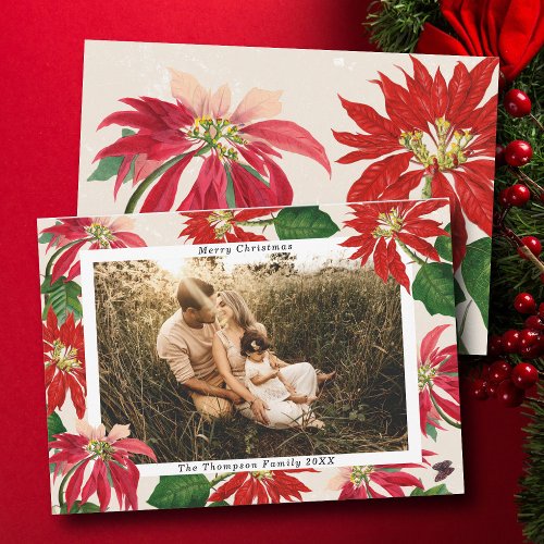 Simple Modern Poinsettia Family Photo Christmas Holiday Card