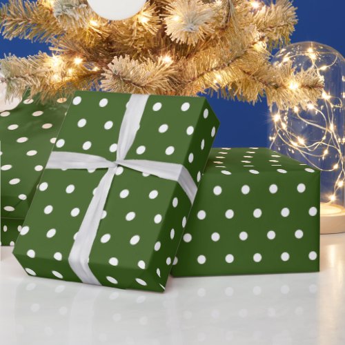 Simple Modern Polka Dot Dark Green and White Wrapping Paper