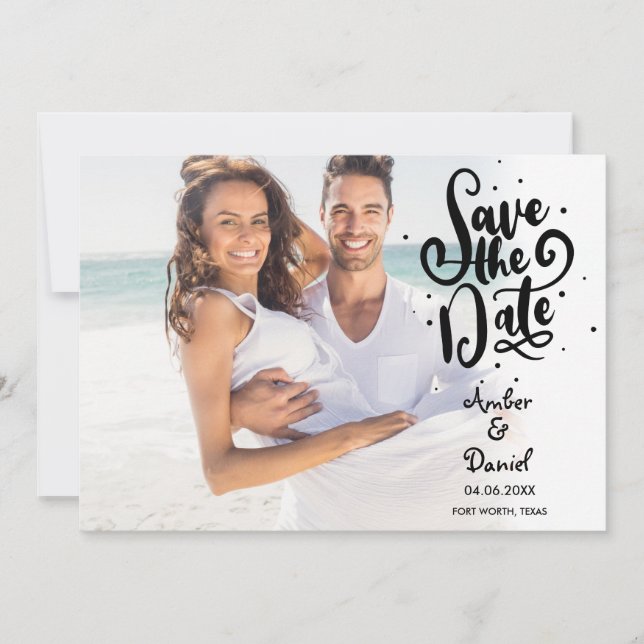 Simple Modern Polka Dot Photo Save the Date (Front)
