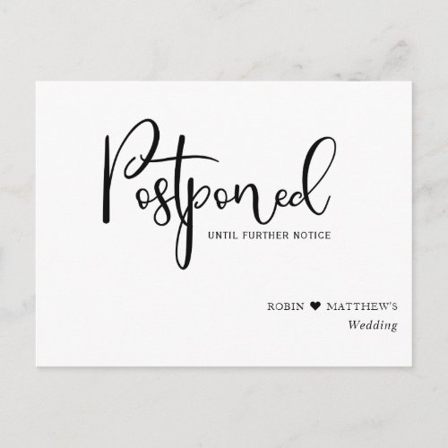 Simple Modern Postponement Wedding Announcement Postcard