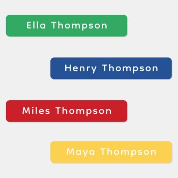 Simple Modern Primary Colors Personalized Name Kids' Labels by Plush_Paper at Zazzle