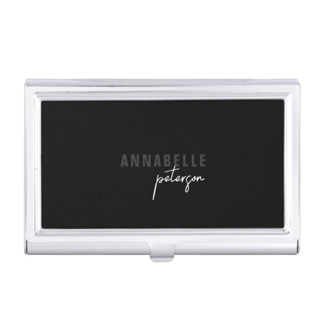 Simple Modern Professional Black Minimalist Business Card Case (Front)