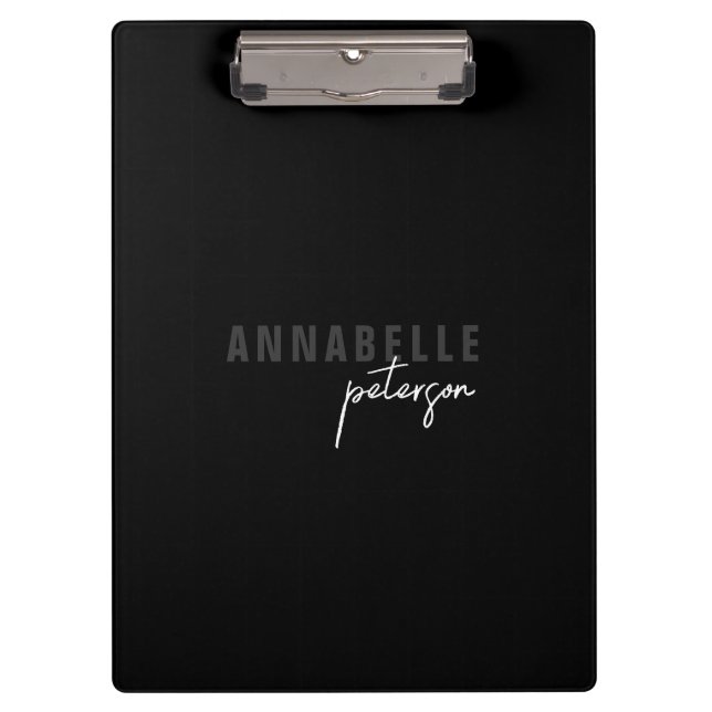 Simple Modern Professional Black Minimalist Clipboard (Front)