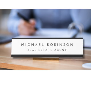 Simple Modern Professional Black Office Title Desk Name Plate