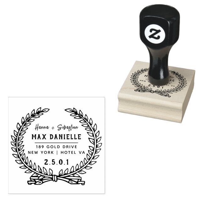 Simple Modern Professional  Bold Botanical Wreath  Rubber Stamp (Stamped)