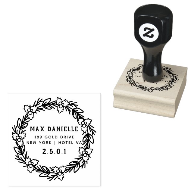 Simple Modern Professional  Bold Botanical Wreath  Rubber Stamp (Stamped)