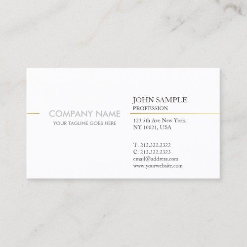 Simple Modern Professional Elegant White Gold Business Card
