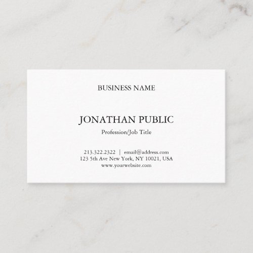 Simple Modern Professional Elegant White Plain Top Business Card