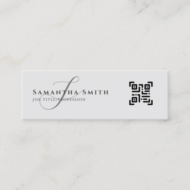 Simple Modern Professional Grey Script Monogrammed Mini Business Card (Front)
