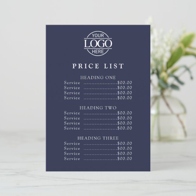 Simple Modern Professional Logo Menu Price List (Standing Front)