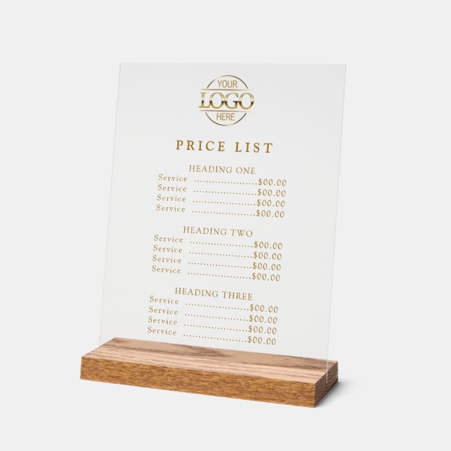 Simple Modern Professional Logo Menu Price List Acrylic Sign (Angle)