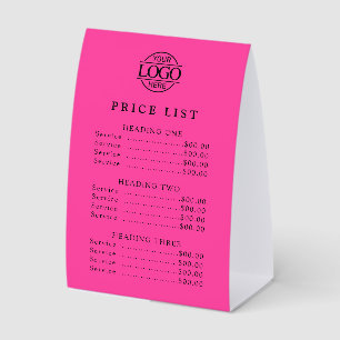 Simple Modern Professional Logo Menu Price List Paper Table Tent