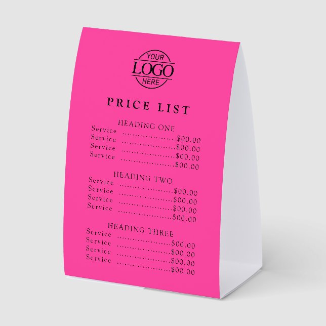 Simple Modern Professional Logo Menu Price List Paper Table Tent (Front)