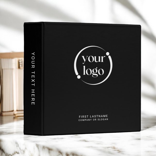 Simple Modern Professional Logo on Black 3 Ring Binder (Personalize with your logo and text.)